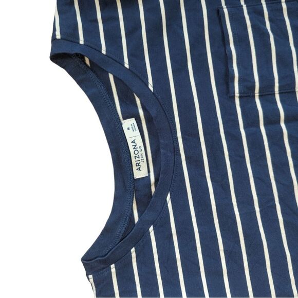 🛍️Arizona Jean Co. Blue & White Striped Knee Length Short Sleeve Dr… - Picture 2 of 5